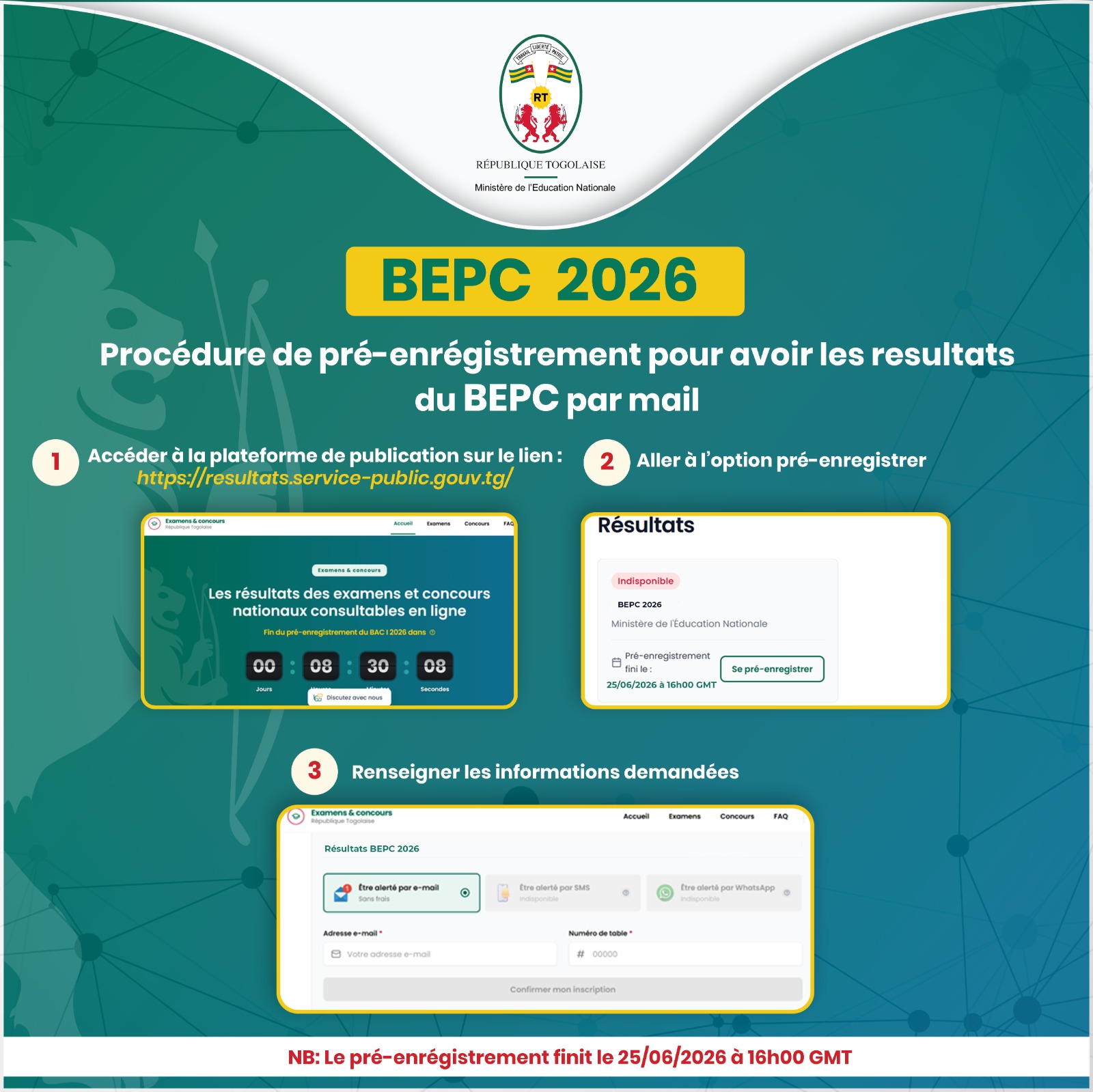 Les candidats à l'examen du BEPC 2026 au Togo connaîtront leur sort ce jeudi 25 juin à partir de 16h. Pour cet examen, comme pour le Bac 1 cette année, le ministère de l'Education nationale met à disposition des candidats, plusieurs canaux de consultation des résultats 