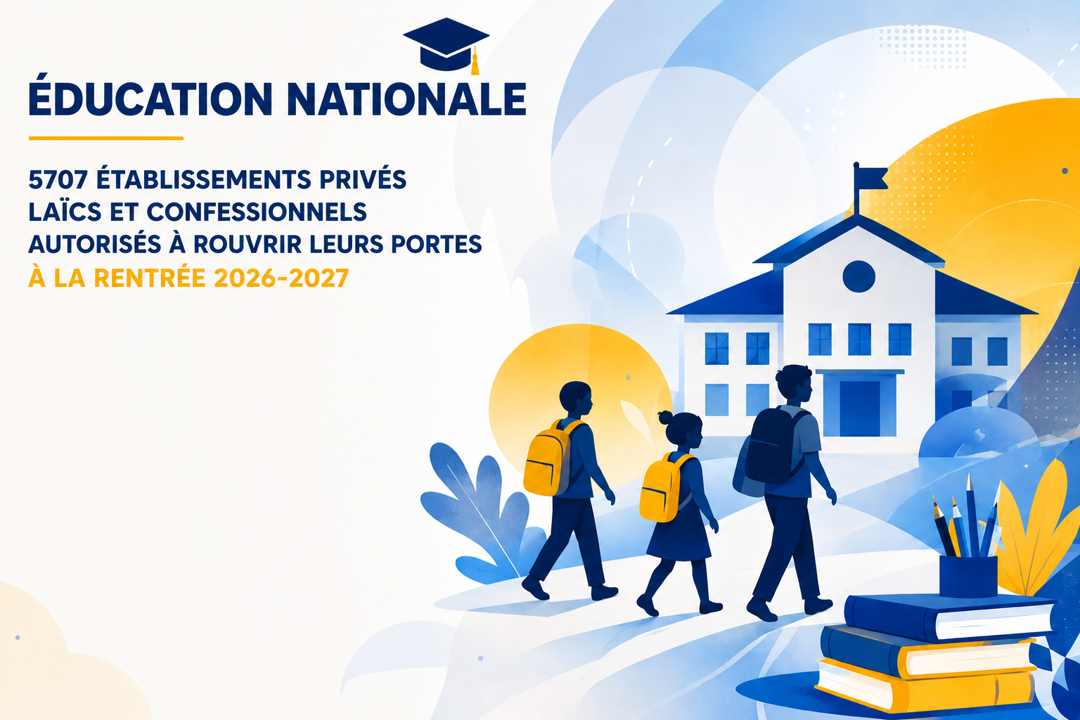 Le ministère de l'Education nationale a rendu publique, la liste des établissements scolaires privés et confessionnels des cycles préscolaire, primaire et secondaire autorisés à rouvrir leurs portes à la prochaine rentrée scolaire. Au total 5707 établissements sur 5867 remplissent les conditions requises pour enseigner à la rentrée prochaine. Les autres établissements sont conviés à régulariser au plus vite leur situation afin d'être autorisés à leur tour avant le début de l'année scolaire 2026-2027